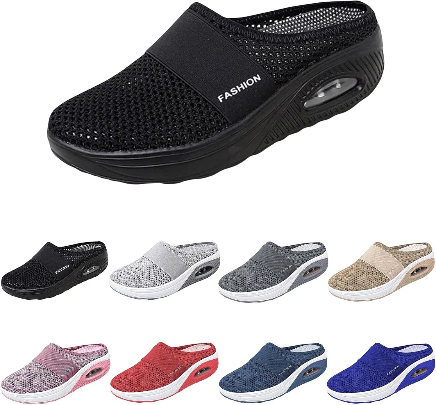 Mules for Women Summer Slip On Closed Toe Shoes Breathable Mesh Walking Mules Sneakers Open Back Slip On Shoes Wide Width Clogs Mesh Slippers Air Cushion Orthopedic Diabetic Walking Shoe
