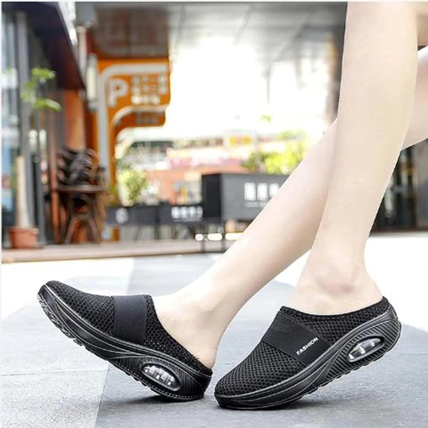 Mules for Women Summer Slip On Closed Toe Shoes Breathable Mesh Walking Mules Sneakers Open Back Slip On Shoes Wide Width Clogs Mesh Slippers Air Cushion Orthopedic Diabetic Walking Shoe