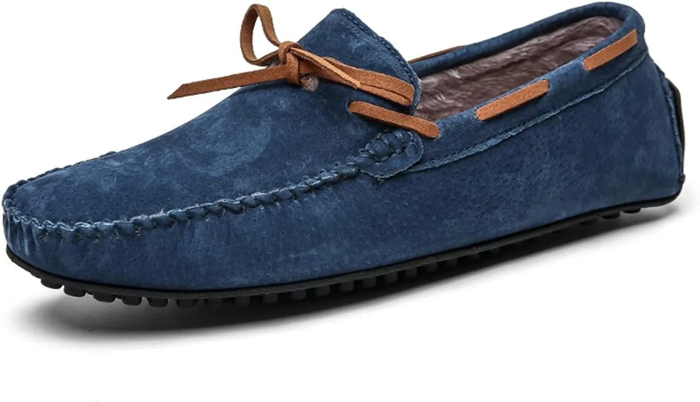 New Men's Loafers Deck Shoes Design Suede Vamp Stitching Details Faux Fur Lined Option Lightweight Flat Heel Resistant Classic Wedding Slip On