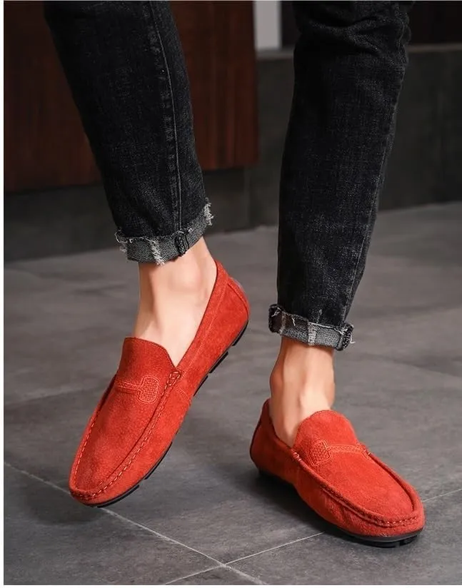 New Mens Loafers Shoe Faux Leather Stitching Details Suede Vamp Rubber Sole Comfortable Anti-slip Resistant Prom Slip On