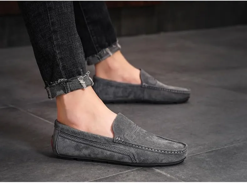 New Mens Loafers Shoe Faux Leather Stitching Details Suede Vamp Rubber Sole Comfortable Anti-slip Resistant Prom Slip On