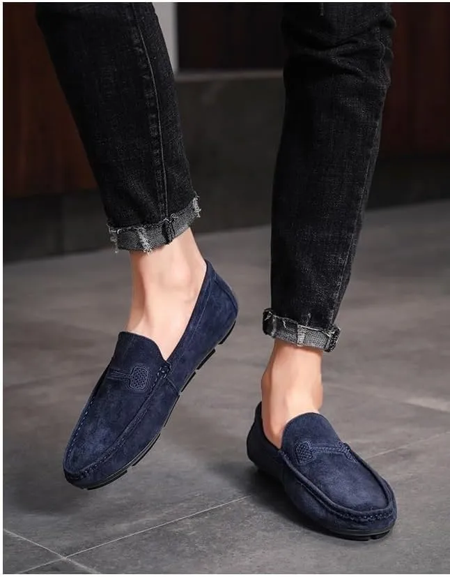 New Mens Loafers Shoe Faux Leather Stitching Details Suede Vamp Rubber Sole Comfortable Anti-slip Resistant Prom Slip On