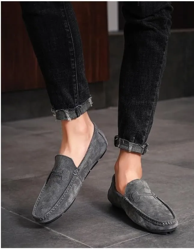 New Mens Loafers Shoe Faux Leather Stitching Details Suede Vamp Rubber Sole Comfortable Anti-slip Resistant Prom Slip On