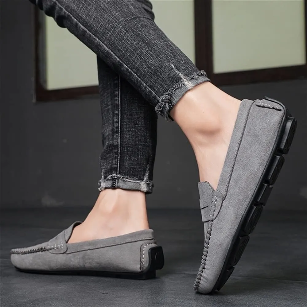 New Mens Loafers Shoe Genuine Leather Round Toe Suede Vamp Penny Loafer Comfortable Lightweight Flexible Prom Wedding Slip-on