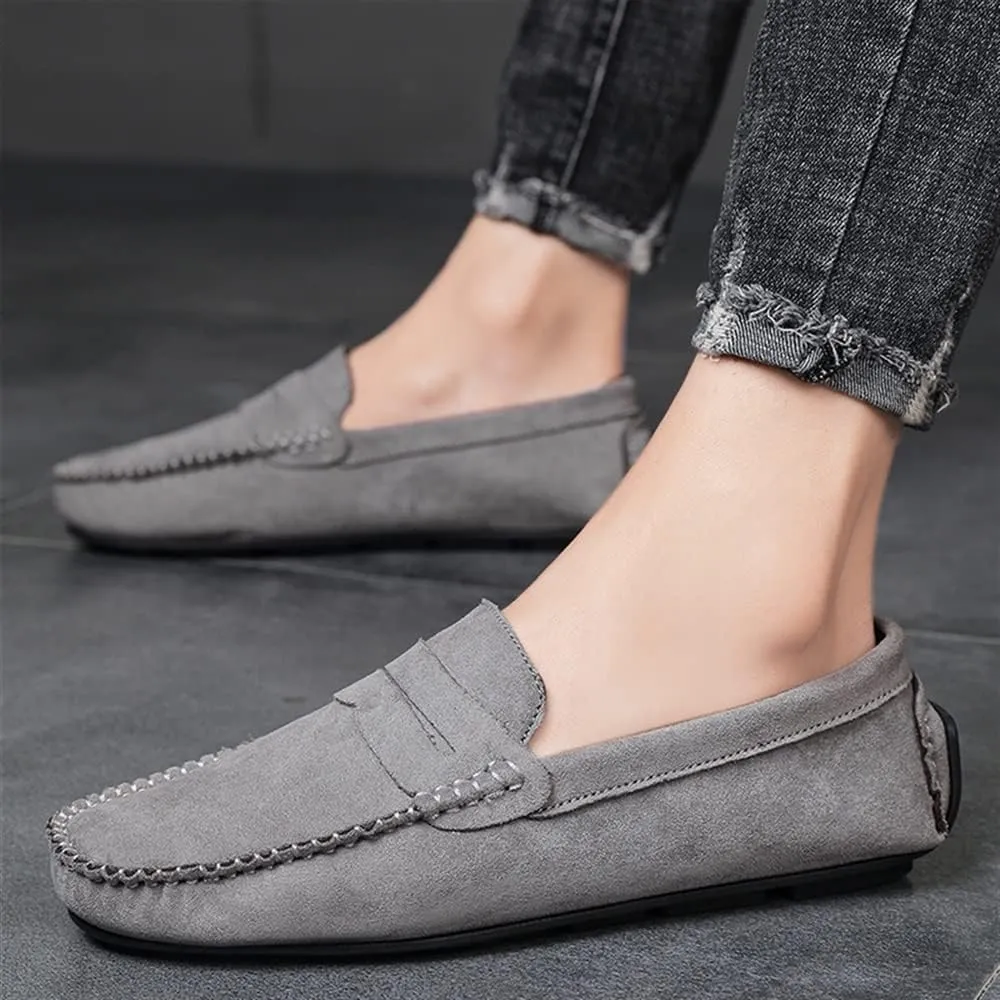 New Mens Loafers Shoe Genuine Leather Round Toe Suede Vamp Penny Loafer Comfortable Lightweight Flexible Prom Wedding Slip-on