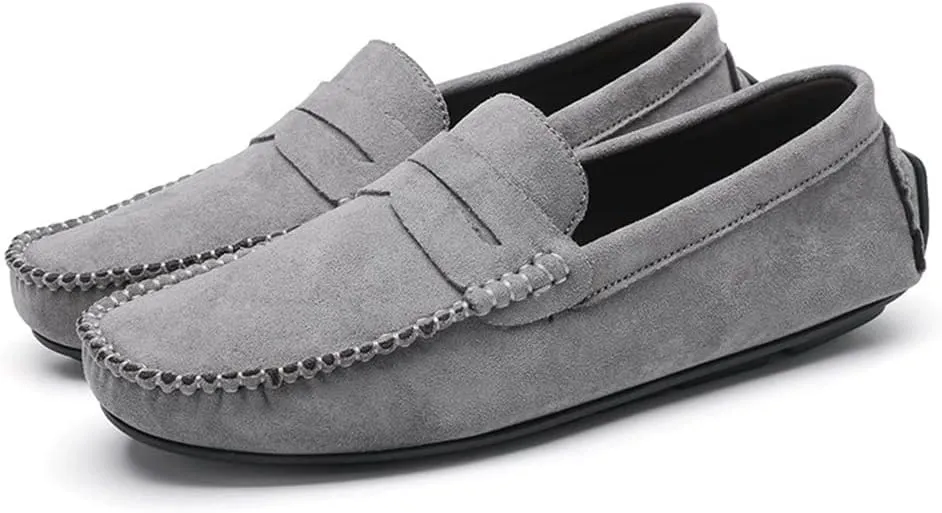 New Mens Loafers Shoe Genuine Leather Round Toe Suede Vamp Penny Loafer Comfortable Lightweight Flexible Prom Wedding Slip-on