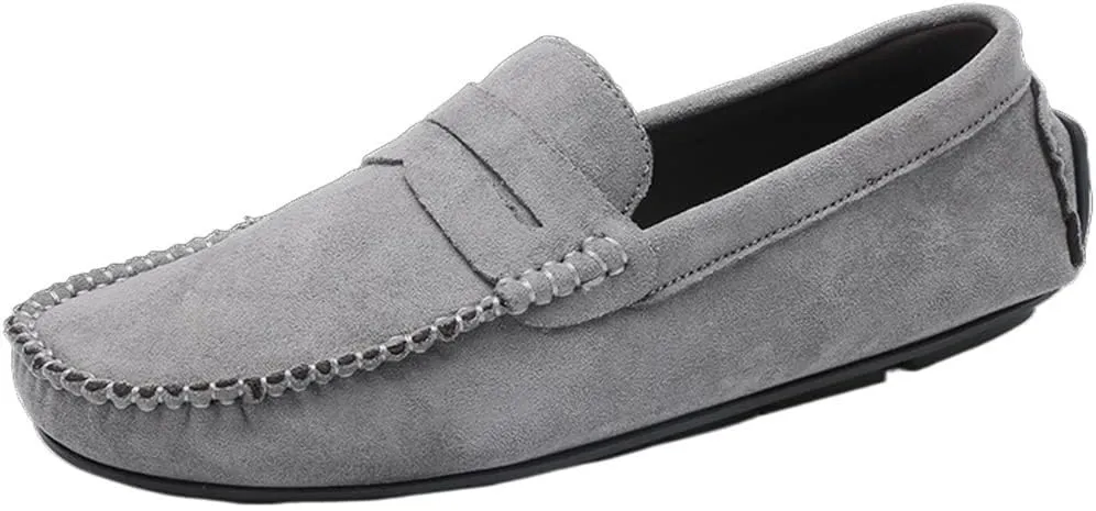 New Mens Loafers Shoe Genuine Leather Round Toe Suede Vamp Penny Loafer Comfortable Lightweight Flexible Prom Wedding Slip-on