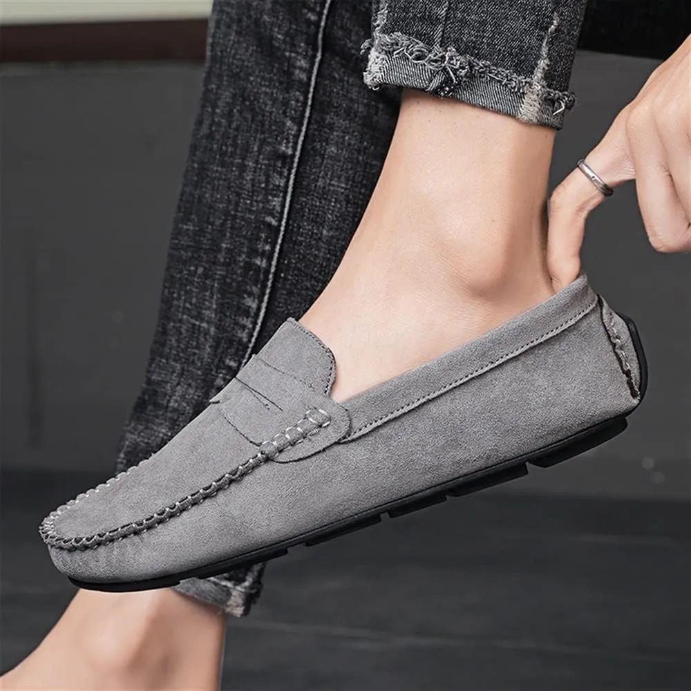 New Mens Loafers Shoe Genuine Leather Round Toe Suede Vamp Penny Loafer Comfortable Lightweight Flexible Prom Wedding Slip-on