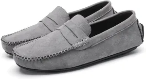 New Mens Loafers Shoe Genuine Leather Round Toe Suede Vamp Penny Loafer Comfortable Lightweight Flexible Prom Wedding Slip-on