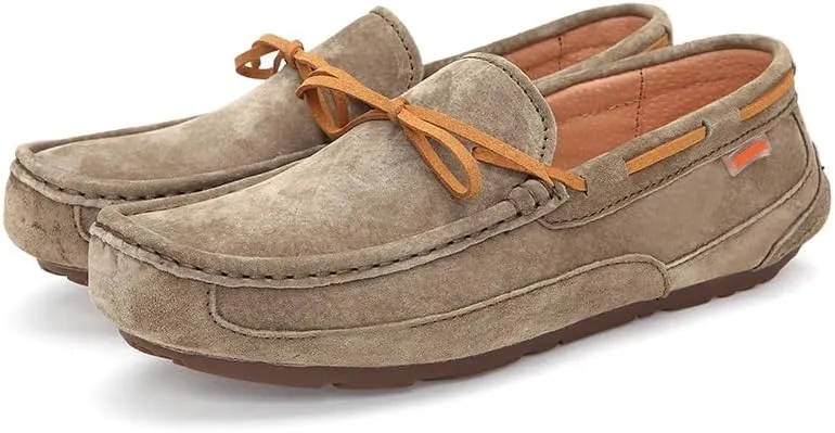 New Mens Loafers Shoe Square Toe Solid Color Suede Vamp Boatshoes Flat Heel Anti-Slip Lightweight Wedding Slip On