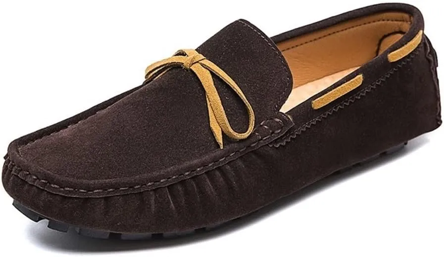 New Men's Loafers Vegan Leather Deck Shoes Stitching Details Suede Vamp Rubber Sole Comfortable Flat Heel Slip Resistant Party Slip-on