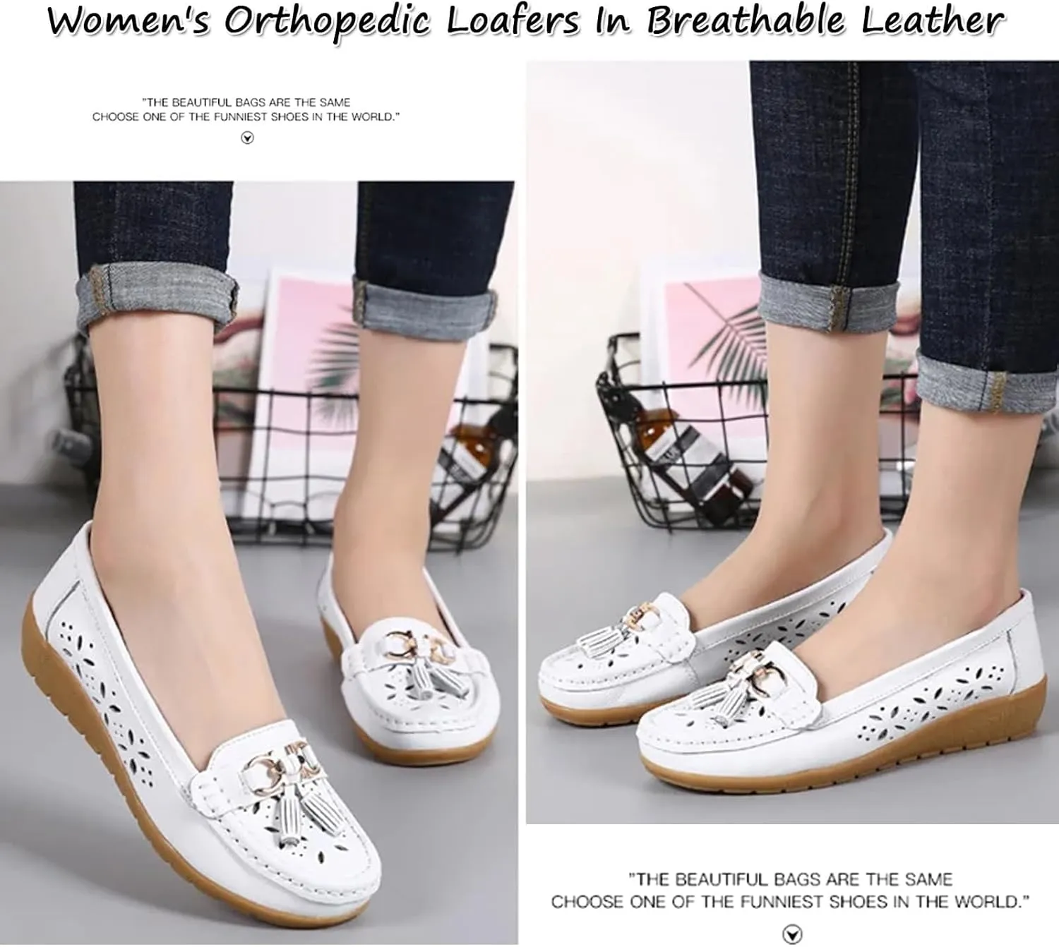 Orthopedic Women Summer Slip On Loafers Breathable Leather Comfortable Walking Shoes for Work Casual Wear