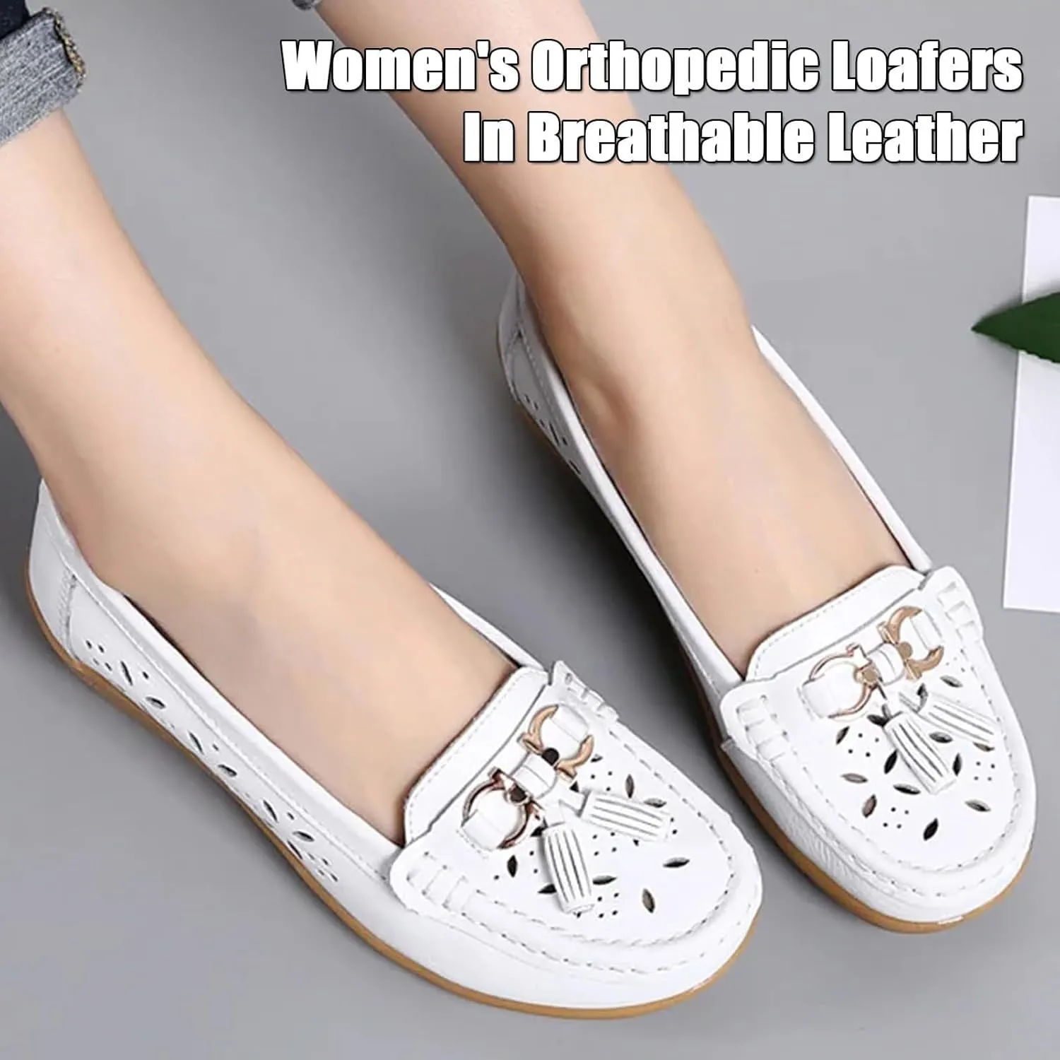 Orthopedic Women Summer Slip On Loafers Breathable Leather Comfortable Walking Shoes for Work Casual Wear
