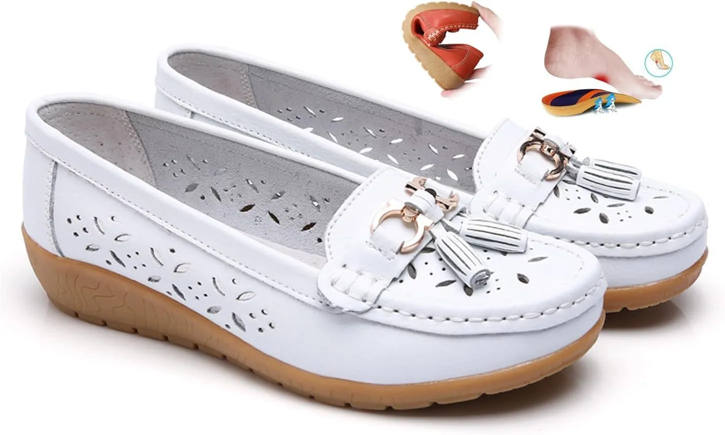 Orthopedic Women Summer Slip On Loafers Breathable Leather Comfortable Walking Shoes for Work Casual Wear