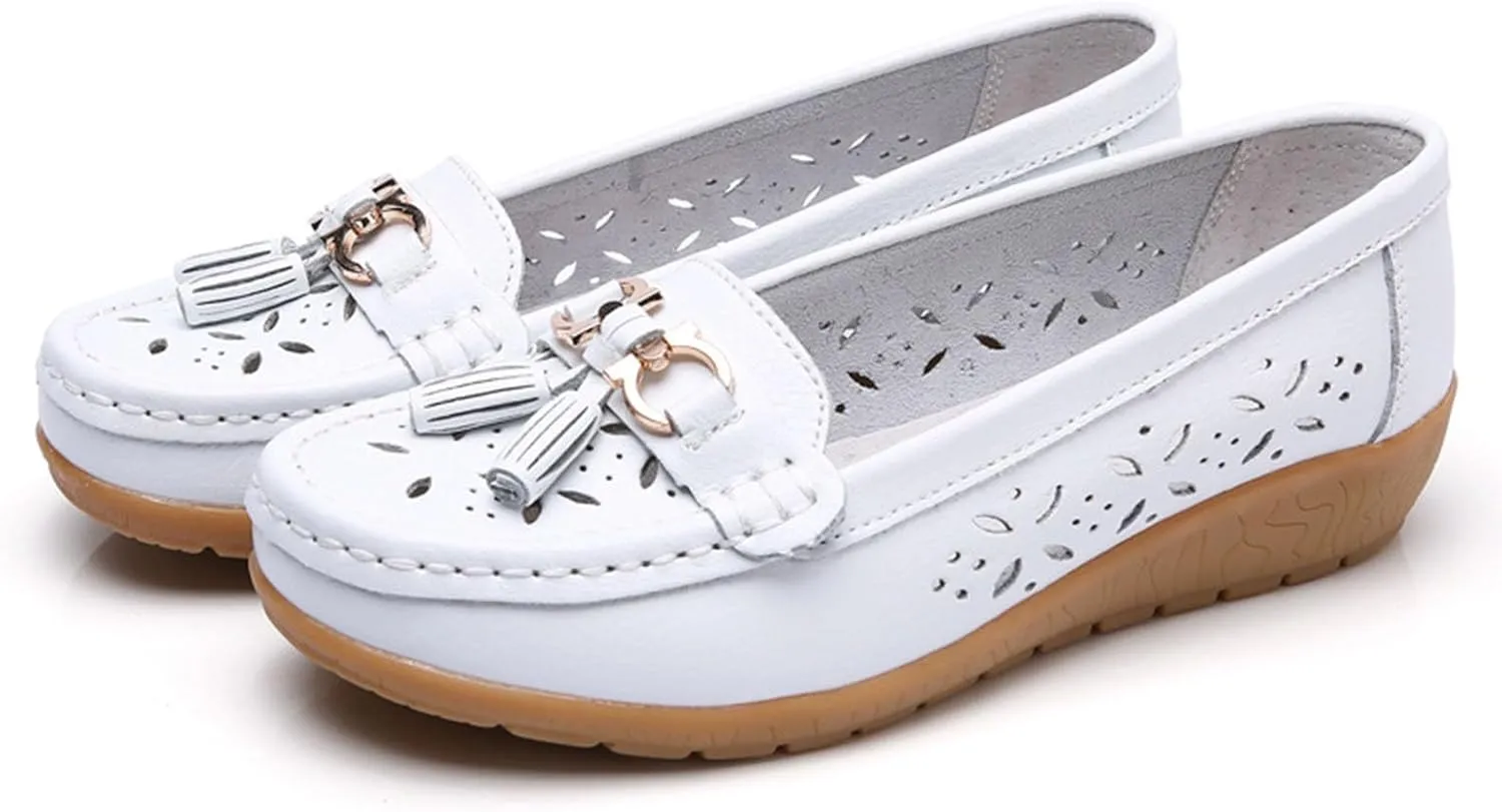 Orthopedic Women Summer Slip On Loafers Breathable Leather Comfortable Walking Shoes for Work Casual Wear