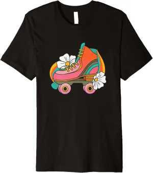 Retro Ice Skating Winter Sports Ski Skate Shoes Flower Premium T-Shirt