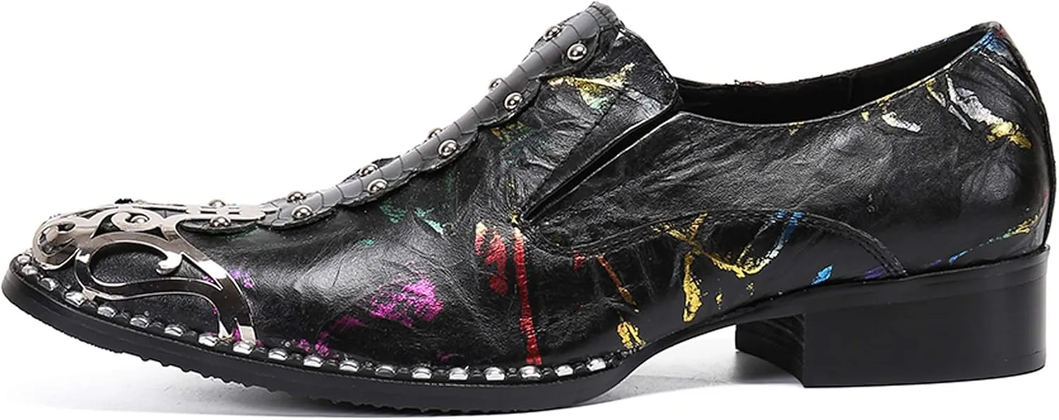 Santimon Mens Loafers Round Toe Patent Leather Fashion Metal Tip Western Dress Shoes
