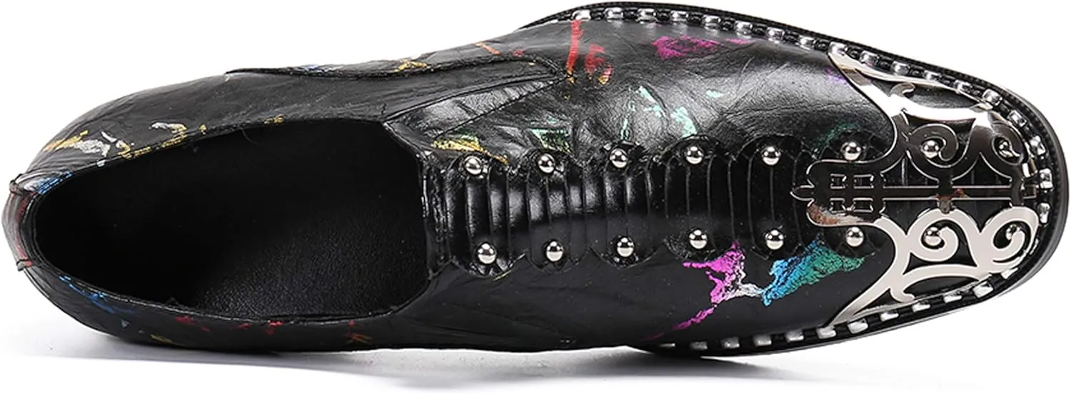 Santimon Mens Loafers Round Toe Patent Leather Fashion Metal Tip Western Dress Shoes