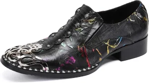 Santimon Mens Loafers Round Toe Patent Leather Fashion Metal Tip Western Dress Shoes