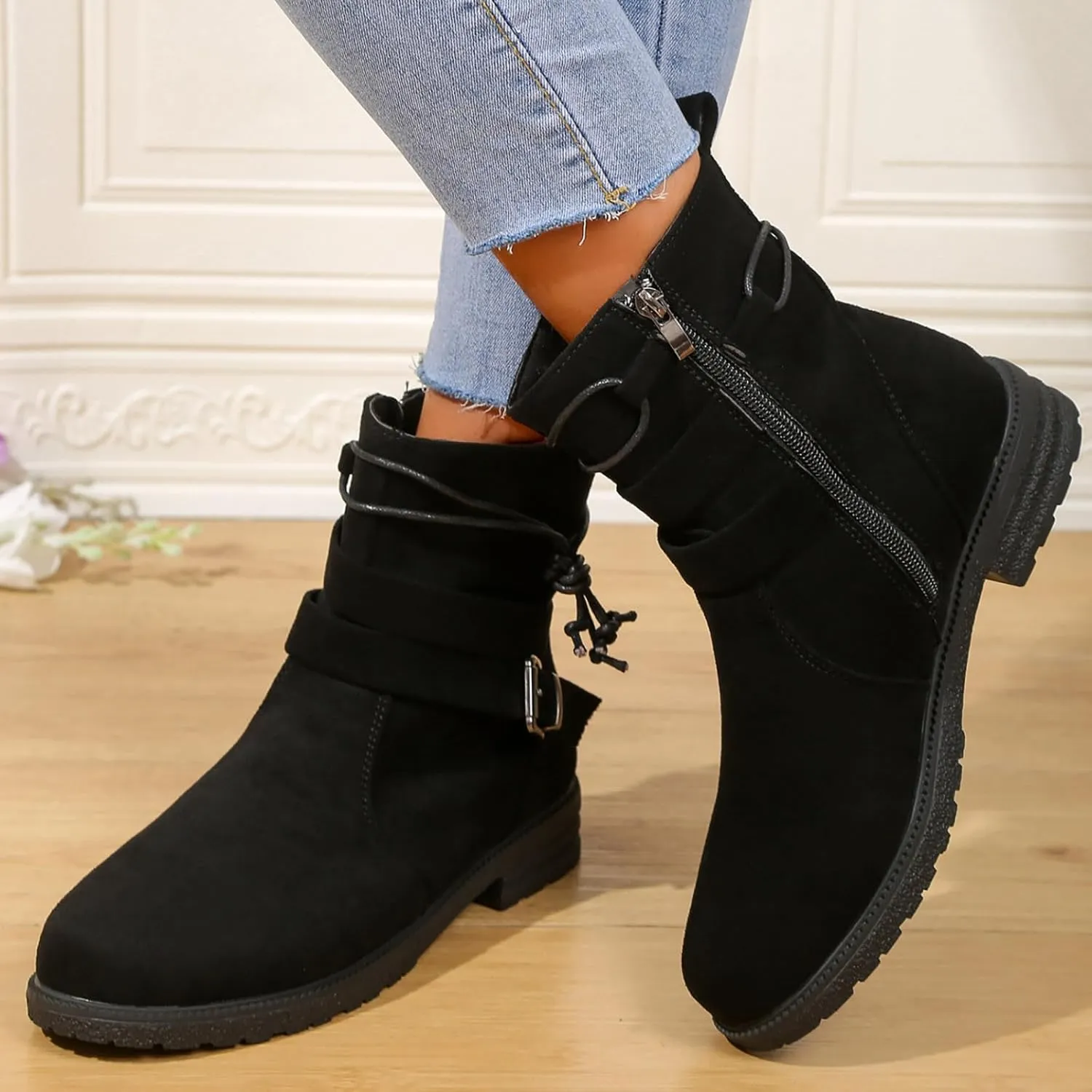 SBGMoSJ Extra Wide Calf Wedge Boots White Western Booties Women Ankle Boots Black Heeled Combat Boots Knee High Brown Calf High Boots for Women Flat Womens Mid Calf Combat Boots Brown