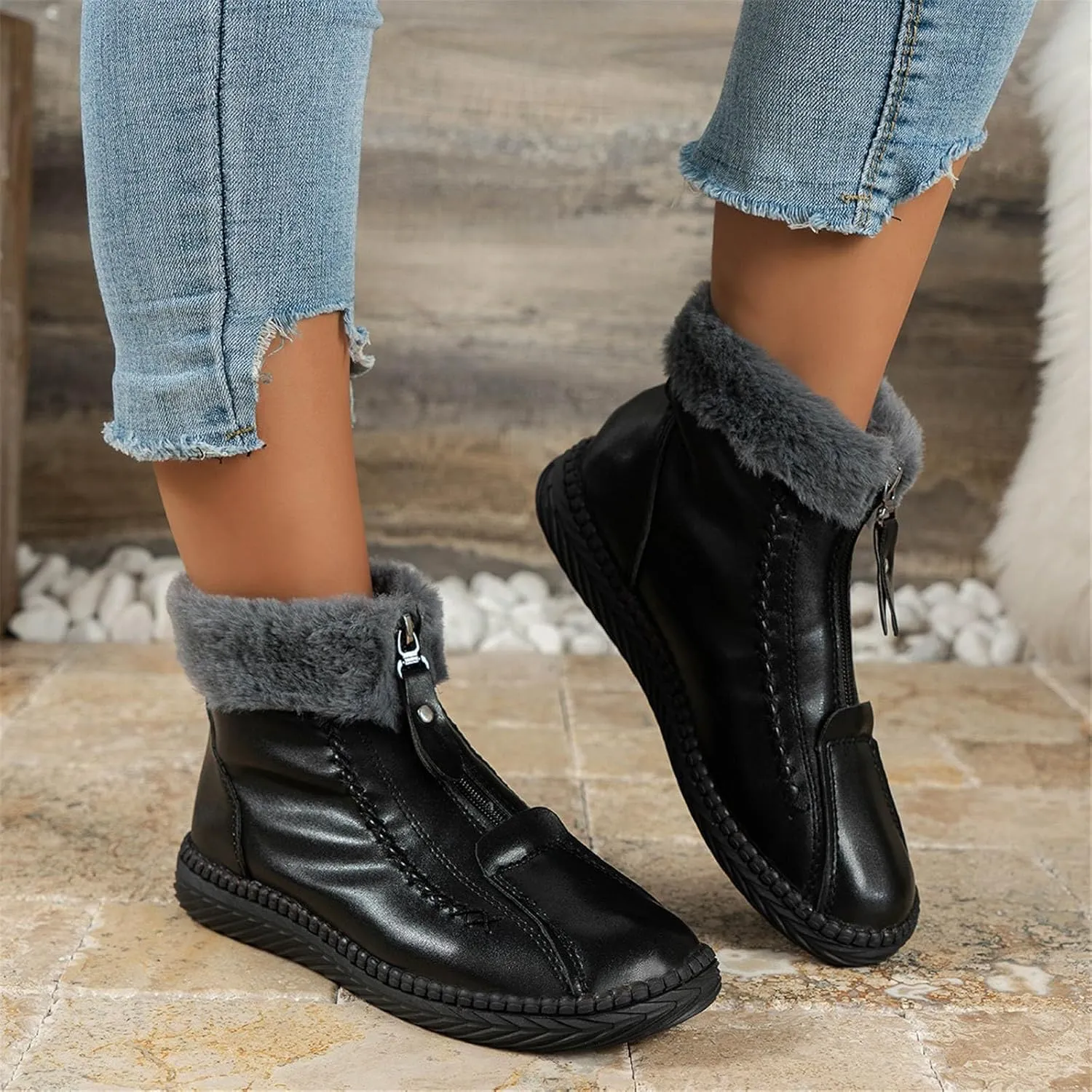 SBGMoSJ Winter Ankle Boots for Women Waterproof Snow Size 11 Womens Waterproof Winter Boots Size 8 Black Winter Boots 8.5 Women Winter Boots Botas Para Nieve De Mujer Anti Deslizante