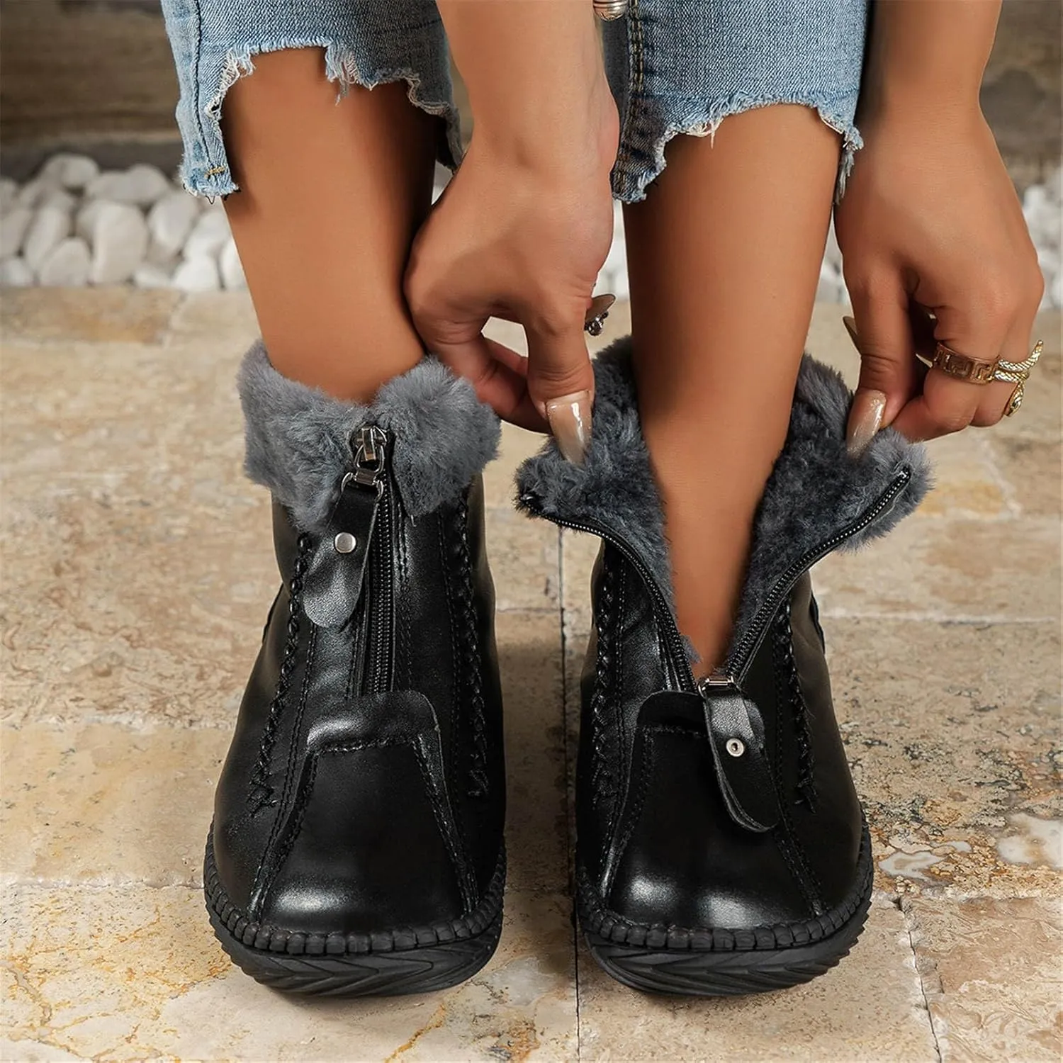 SBGMoSJ Winter Ankle Boots for Women Waterproof Snow Size 11 Womens Waterproof Winter Boots Size 8 Black Winter Boots 8.5 Women Winter Boots Botas Para Nieve De Mujer Anti Deslizante