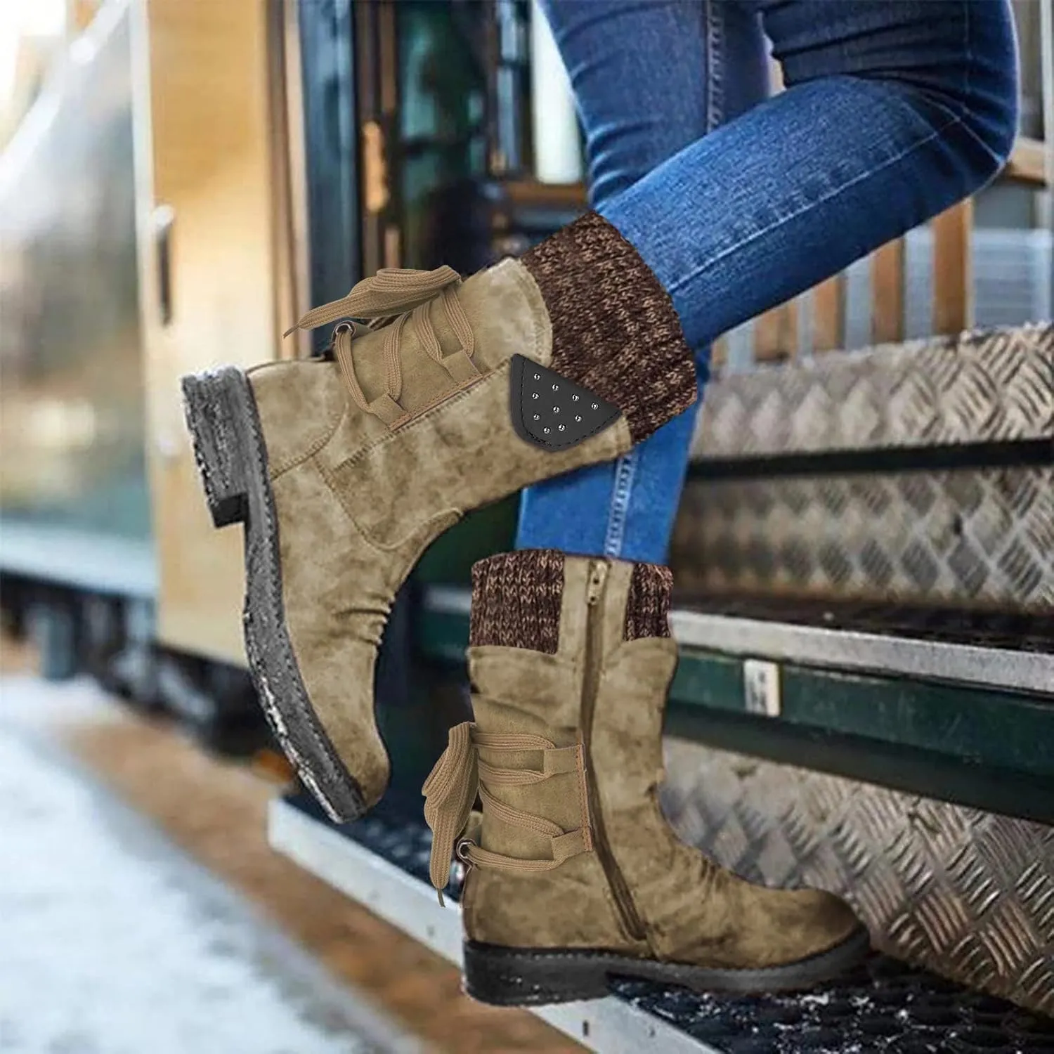 SBGMoSJ Winter Boots for Women Fashion Dressy Women's Waterproof Boots Wide Width Woman Winter Boots Wide Size 11 Womens Winter Fur Lined Boots Botas De Mujer Para La Nieve Que No Se Resbale