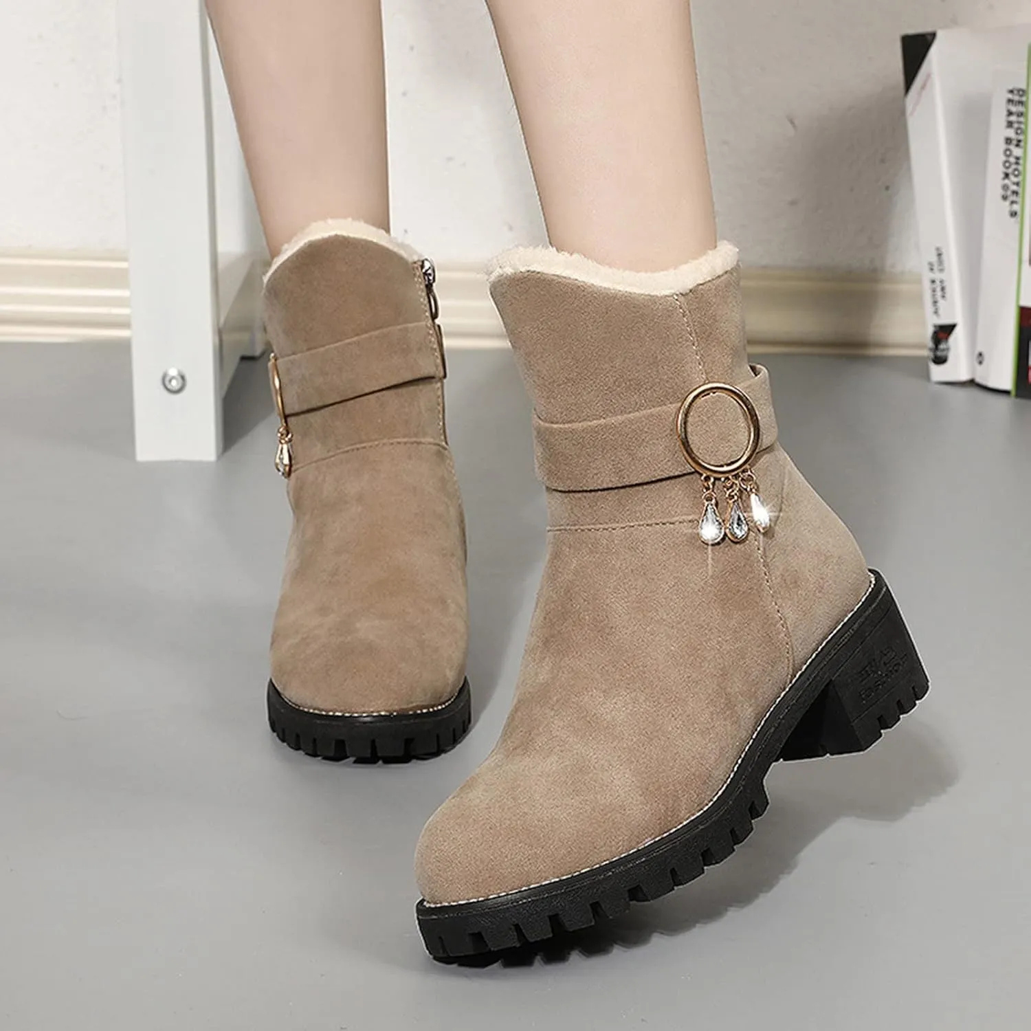 SBGMoSJ Womens Waterproof Winter Boots Size 9 Womens Winter Boots Wide Width Wide Calf Winter Booties for Women 2023 Womens Winter Ankle Boots Size 11 Botas De Mujer Para El Frio Con Plataforma