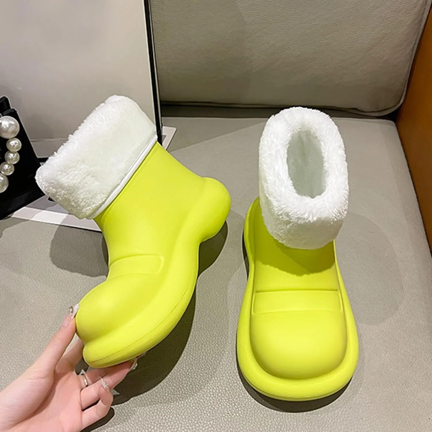 Short Rain Boots for Womens Ankle Rainboot Slip On Garden Boot Ladies Rubber Outside Work Winter Casual Boots