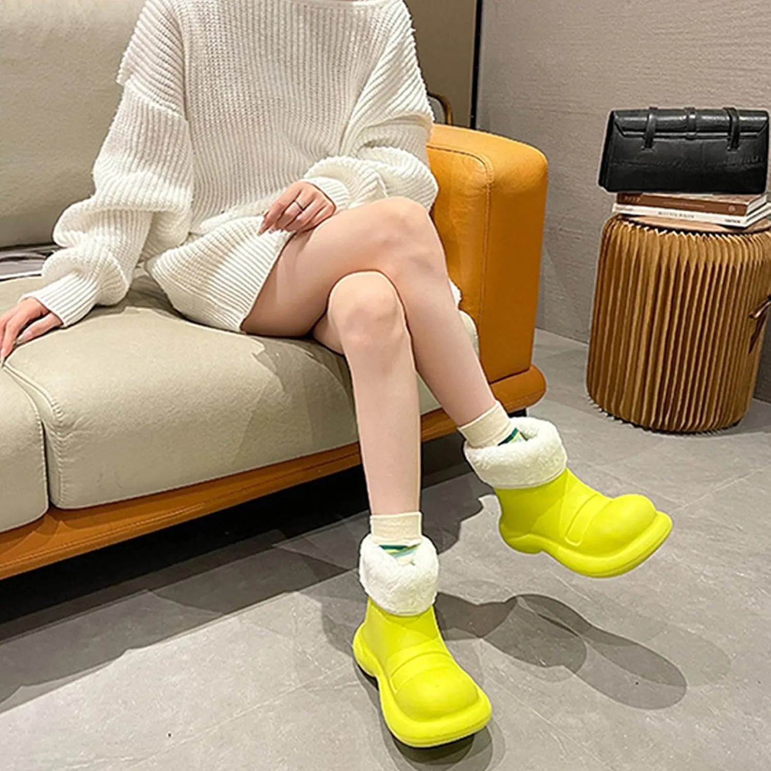 Short Rain Boots for Womens Ankle Rainboot Slip On Garden Boot Ladies Rubber Outside Work Winter Casual Boots