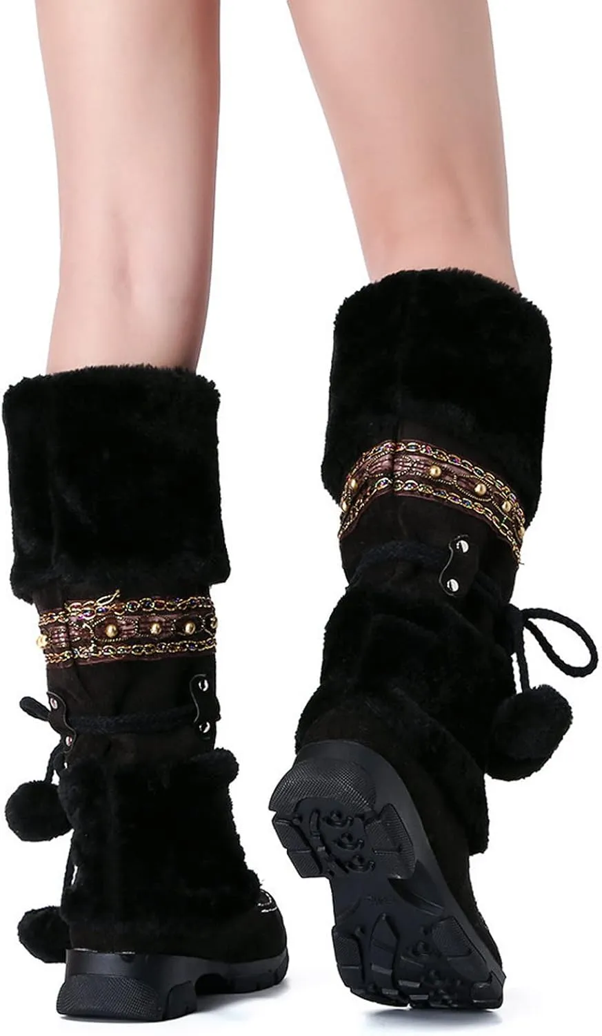 Snow Boots for Women Cute Waterproof Winter Walking Boots for Women Waterproof Winter Brown Fur Boots for Women Waterproof Womens Winter Snow Walking Shoes Botas De Frio Para Mujer Bajita