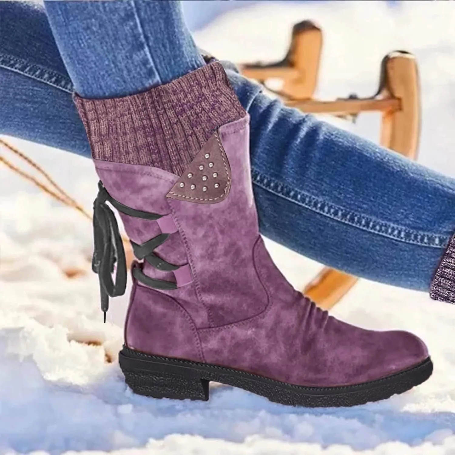 Snow Boots for Women Waterproof Non Slip Wide Womens Boots Winter Ankle Womens Wide Width Snow Boots with Zipper Boots for Snow Woman Winter Boot for Women Size 5.5
