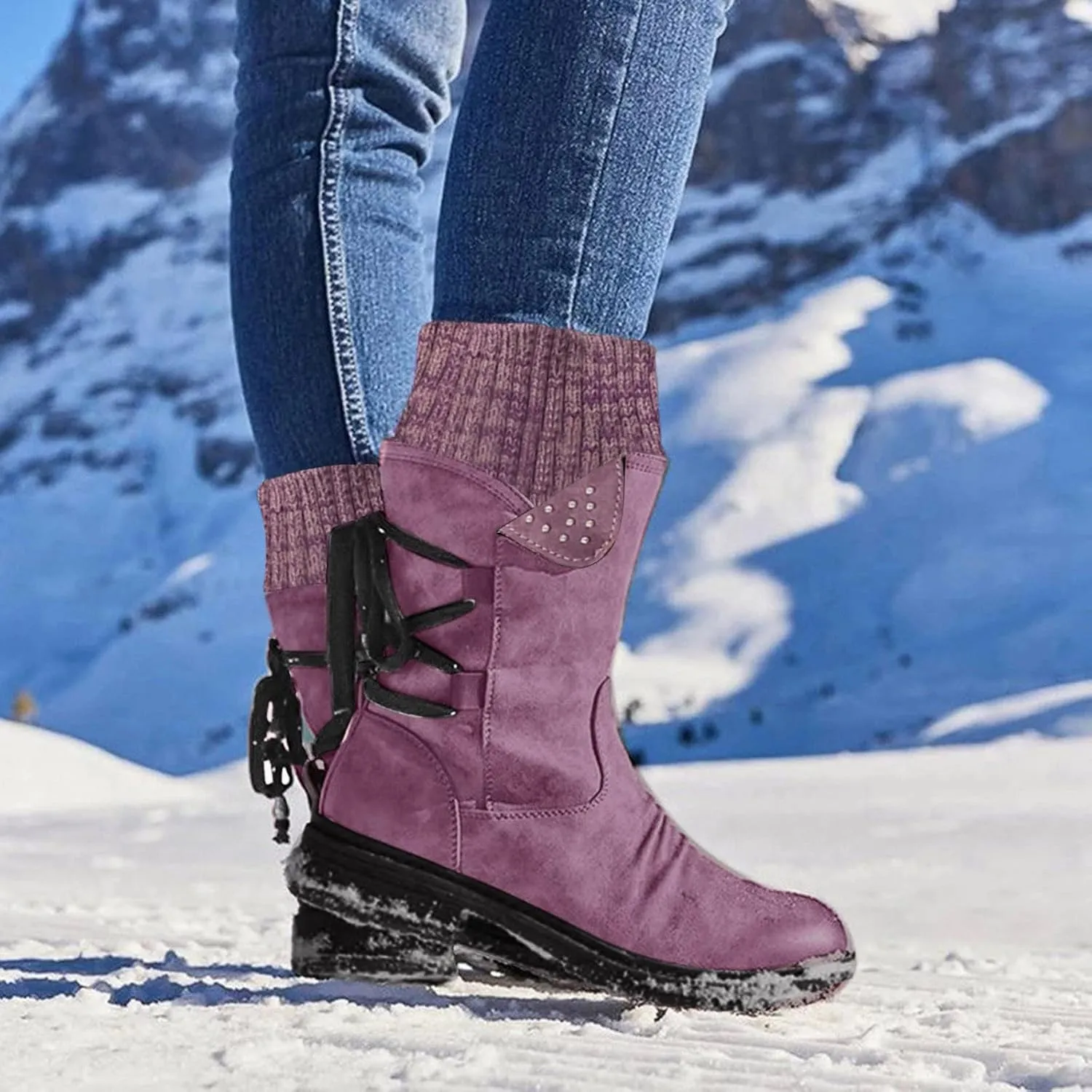 Snow Boots for Women Waterproof Non Slip Wide Womens Boots Winter Ankle Womens Wide Width Snow Boots with Zipper Boots for Snow Woman Winter Boot for Women Size 5.5