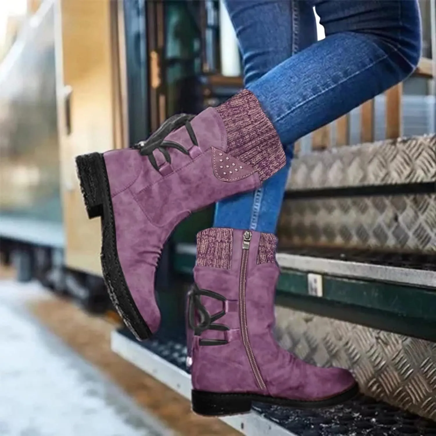 Snow Boots for Women Waterproof Non Slip Wide Womens Boots Winter Ankle Womens Wide Width Snow Boots with Zipper Boots for Snow Woman Winter Boot for Women Size 5.5