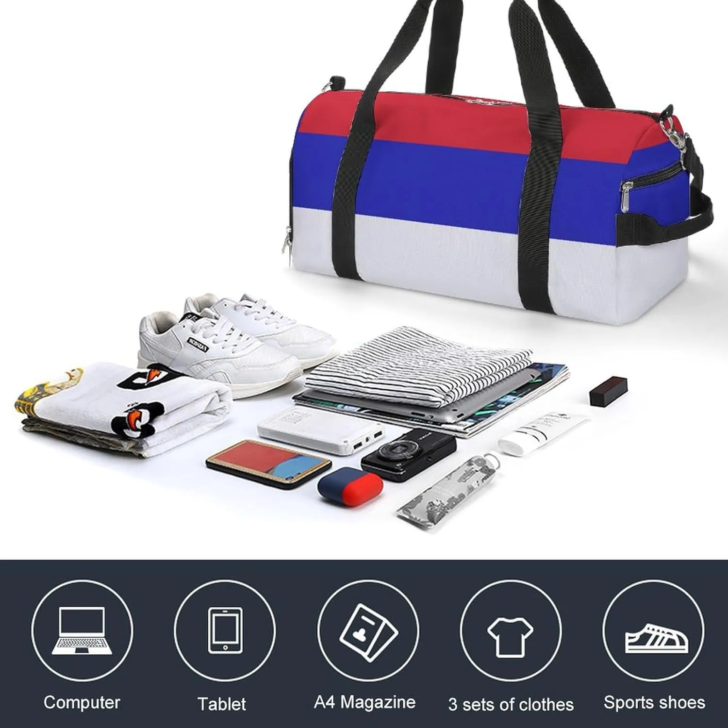 Srpska Flag Duffel Bag for Boys Girls with Waterproof Shoe Compartment Travel