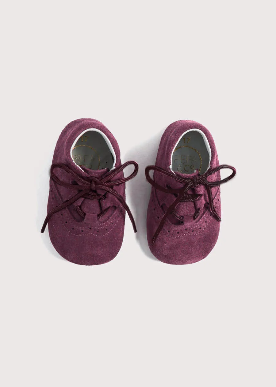 Suede Oxford Pram Booties in Burgundy (17-20EU)