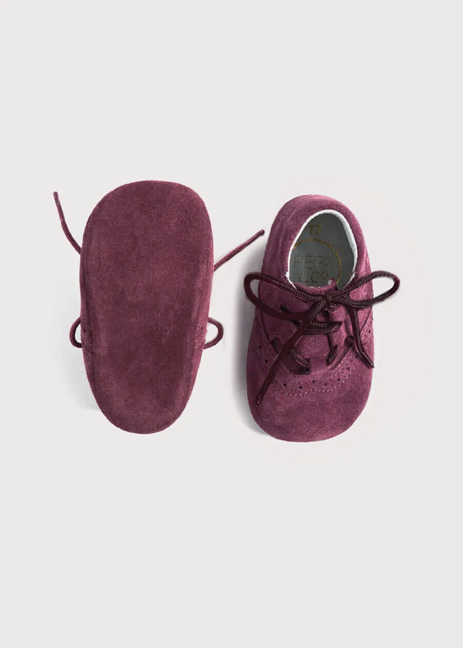 Suede Oxford Pram Booties in Burgundy (17-20EU)