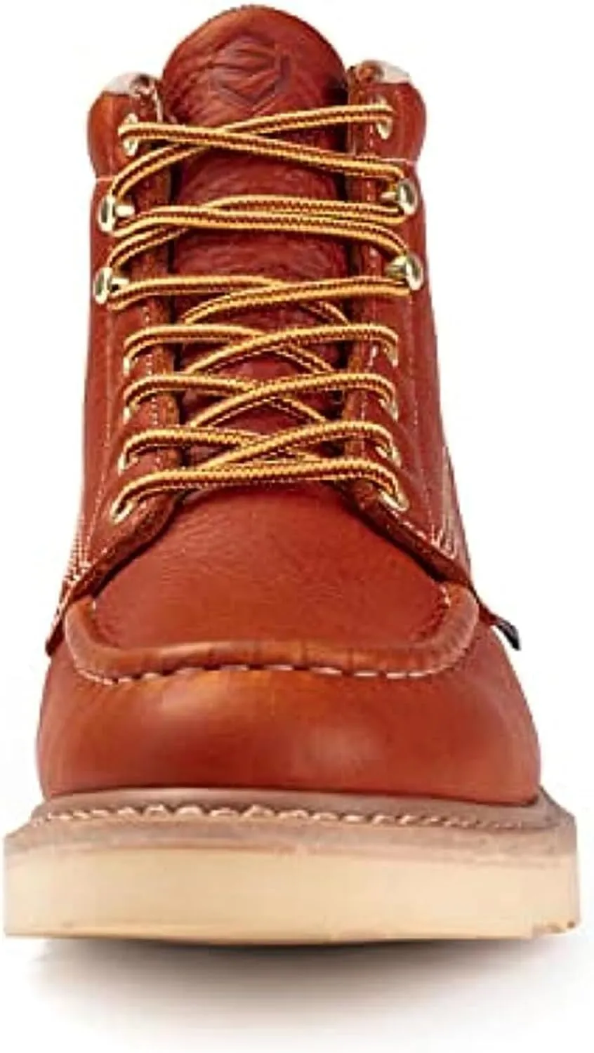 SUREWAY 6 in Mens Soft Toe Work Boots for Men-Full Grain Leather,GoodyearWelt,Non-Slip EH Safety Industial Construction Wedge Moc Toe Work Boots/Shoes