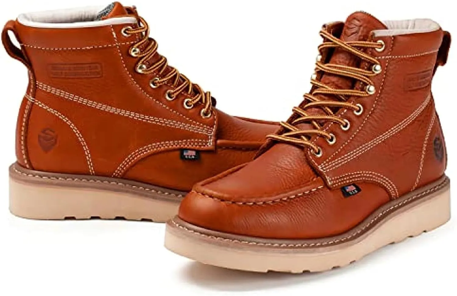 SUREWAY 6 in Mens Soft Toe Work Boots for Men-Full Grain Leather,GoodyearWelt,Non-Slip EH Safety Industial Construction Wedge Moc Toe Work Boots/Shoes