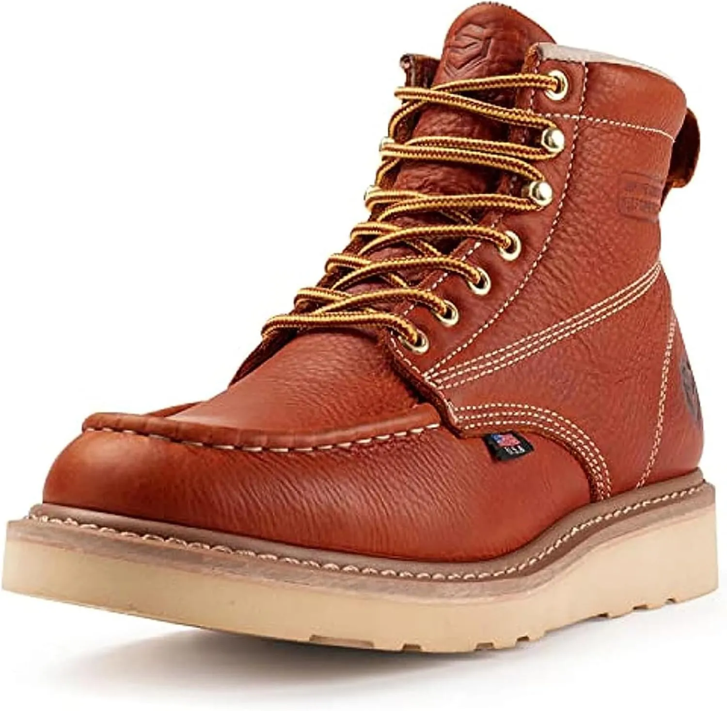SUREWAY 6 in Mens Soft Toe Work Boots for Men-Full Grain Leather,GoodyearWelt,Non-Slip EH Safety Industial Construction Wedge Moc Toe Work Boots/Shoes