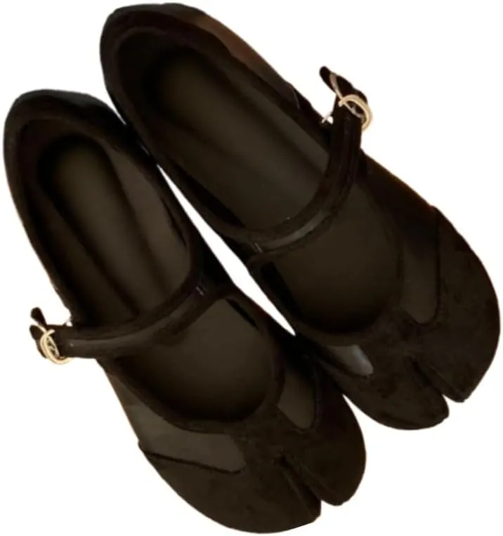 Tabi Shoes Split Toe Mary Janes for Women Girls Slip On Ballerina Flats Y2K Goth Low Heels with Straps Soft Lightweight Suede Round Toes Dress Loafers Casual Comfort Walking Slippers Office Business