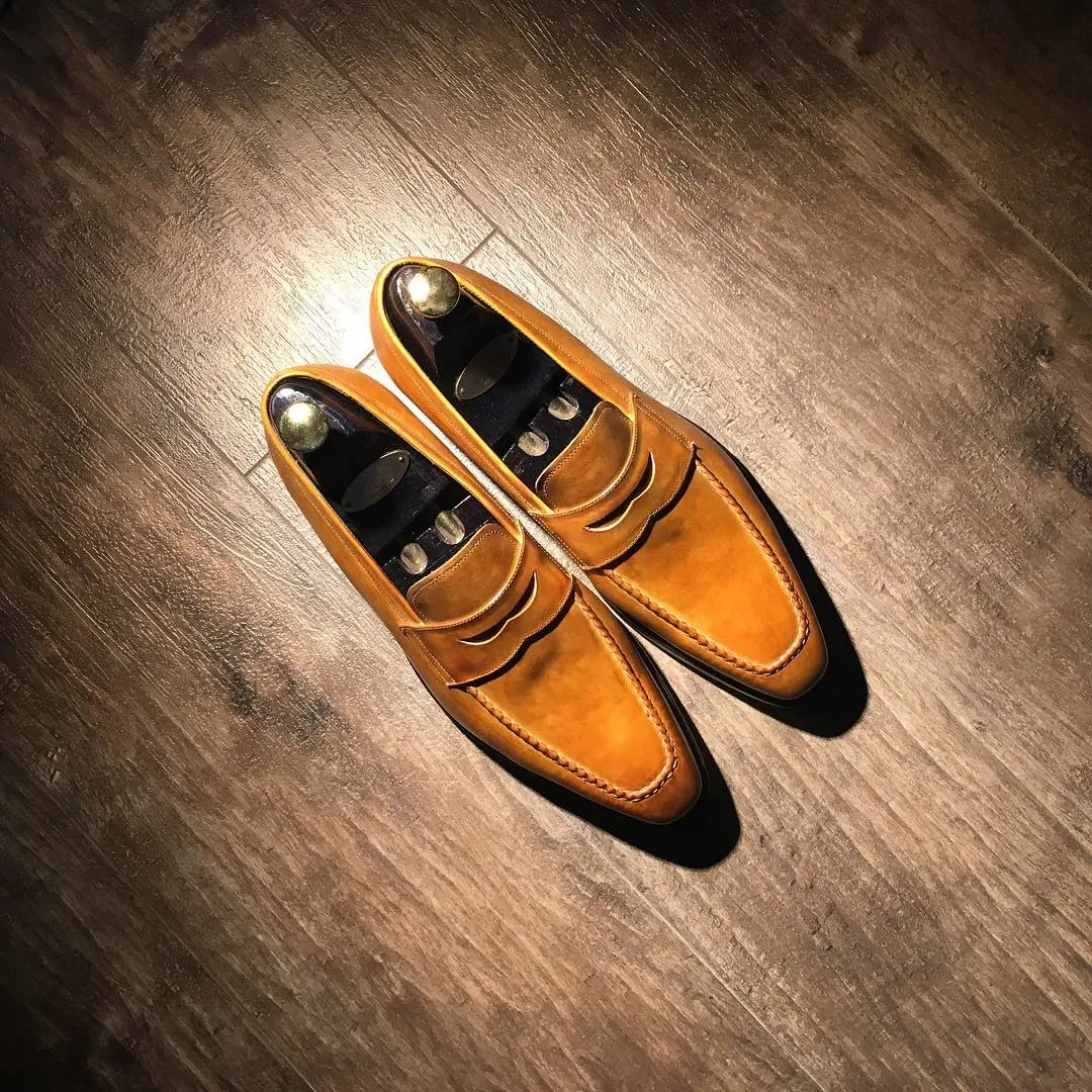 Tan Suede Almeria Penny Loafers