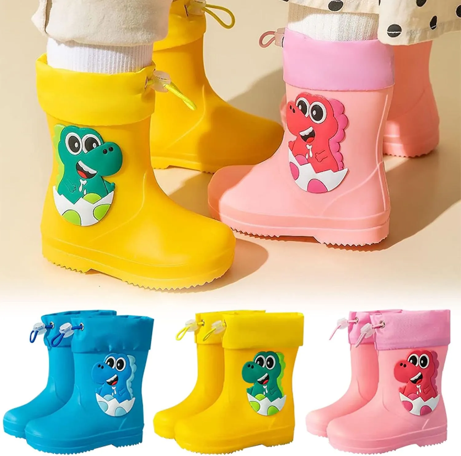 Toddler Dinosaur Rain Boots with Adjustable Buckle Infant Lightweight Non Slip Rainboots Kids Boys' Snow Boots
