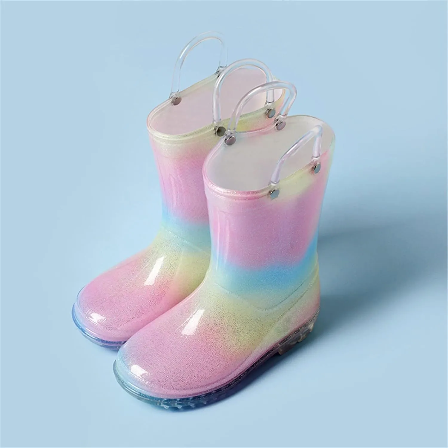 Toddler Kids Glitter Light Up Rain Boots for Girls Rainbow Rain Shoes&Solid Color Boots with Snow Boots