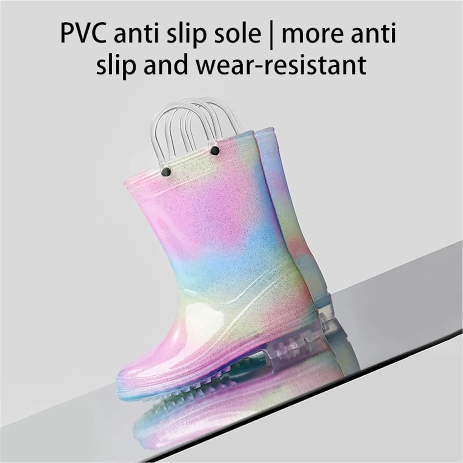 Toddler Kids Glitter Light Up Rain Boots for Girls Rainbow Rain Shoes&Solid Color Boots with Snow Boots