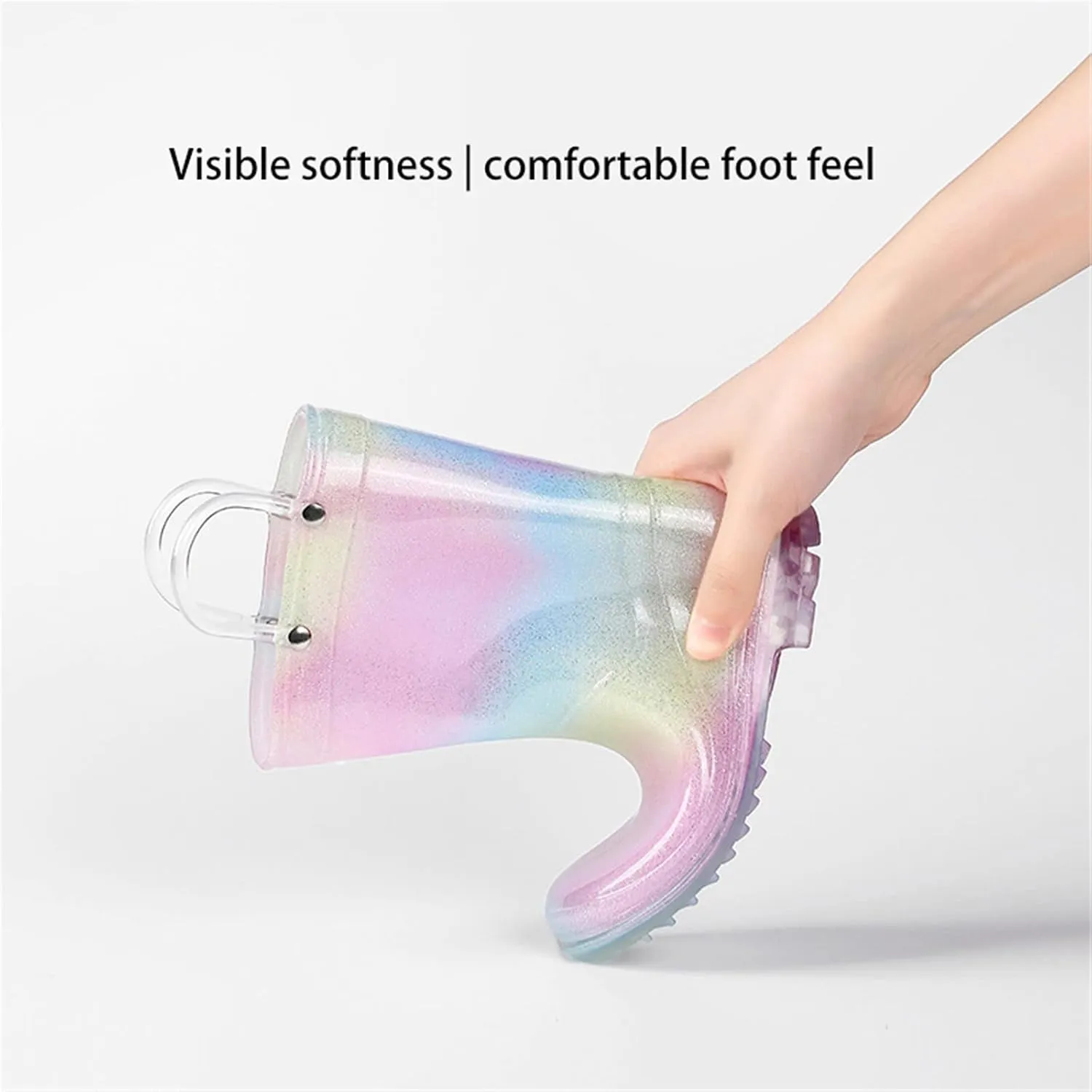Toddler Kids Glitter Light Up Rain Boots for Girls Rainbow Rain Shoes&Solid Color Boots with Snow Boots