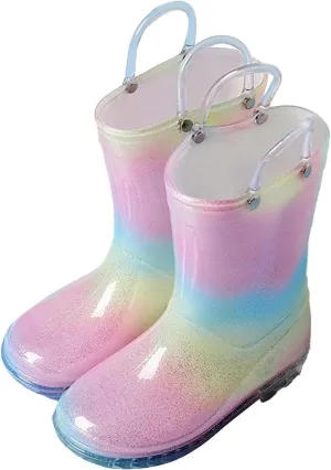 Toddler Kids Glitter Light Up Rain Boots for Girls Rainbow Rain Shoes&Solid Color Boots with Snow Boots