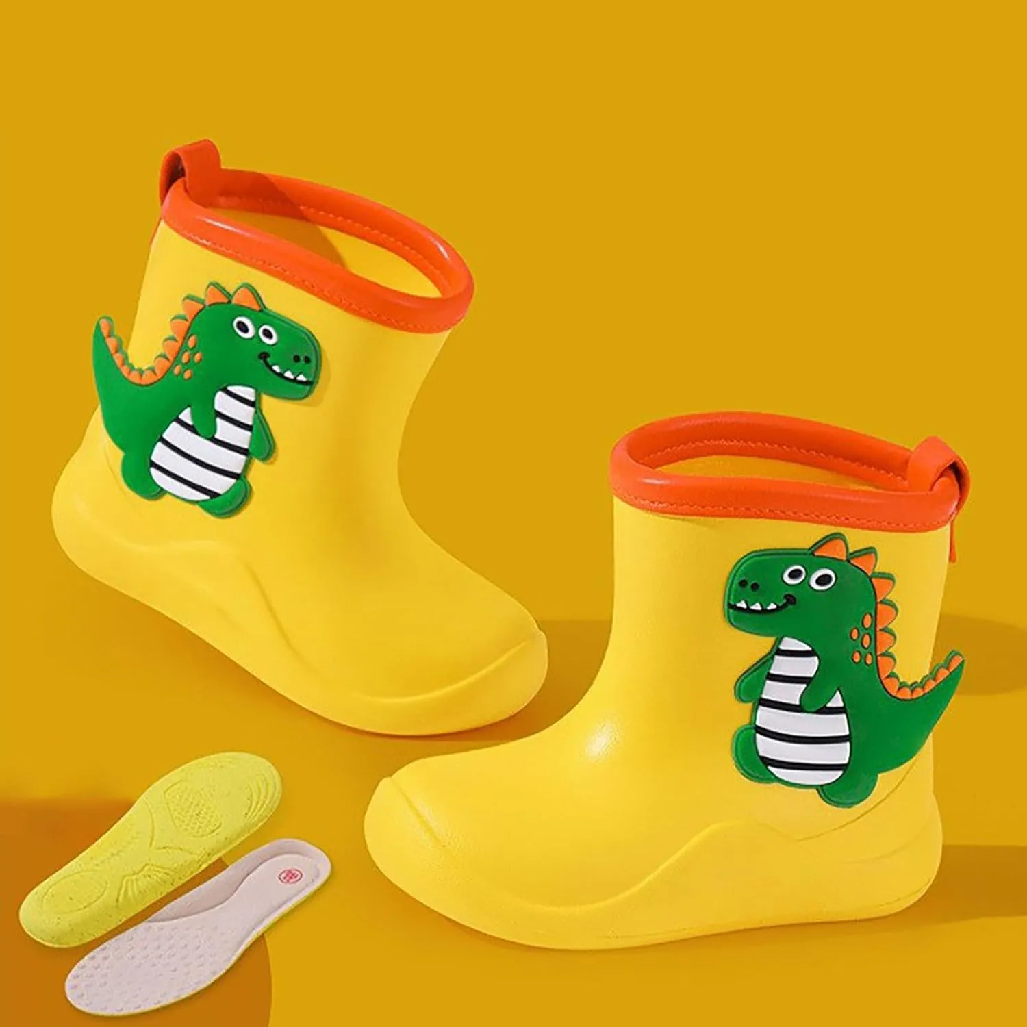 Toddler Kids Rain Boots Boys Girls Baby Cute Cartoon Dinosaur Print Rain Shoes Non Slip Rubber Snow Boots Kids Winter