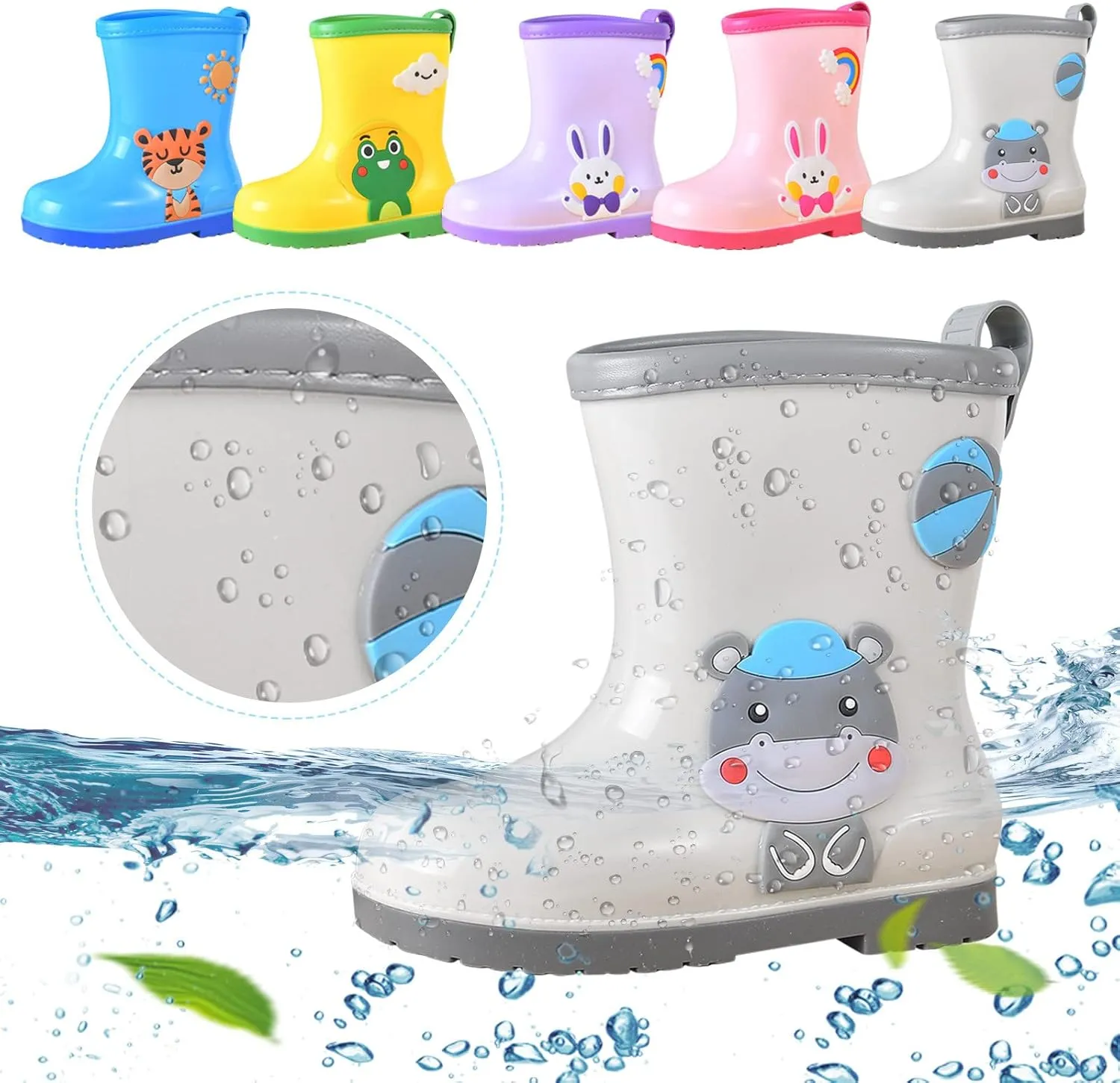 Toddler Rain Boots Baby Rain Boots Short Rain Boots for Toddler Easy-on Cute Lightweight ??aterproof Non Girls Heels