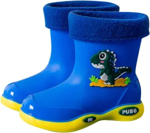 Toddler Warm Lined Rain Boots Baby Kids Dinosaur Rain Shoes Toddler Boy Rainboots Waterproof Boots For Boys